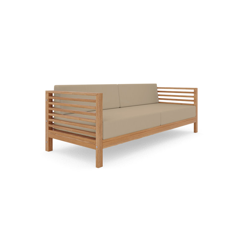 Modern Teak 3-Seat Outdoor Sofa with Fawn Cushions