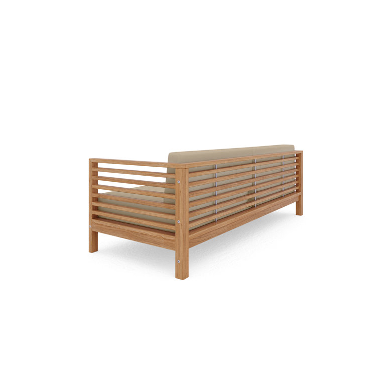 Modern Teak 3-Seat Outdoor Sofa with Fawn Cushions