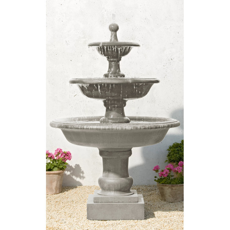 Natural Gray Cast Stone Three-Tier Outdoor Fountain