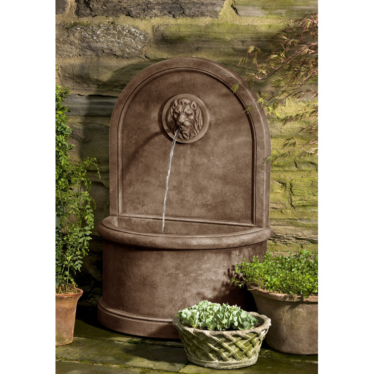 Brownstone Cast Stone Lion Wall Fountain