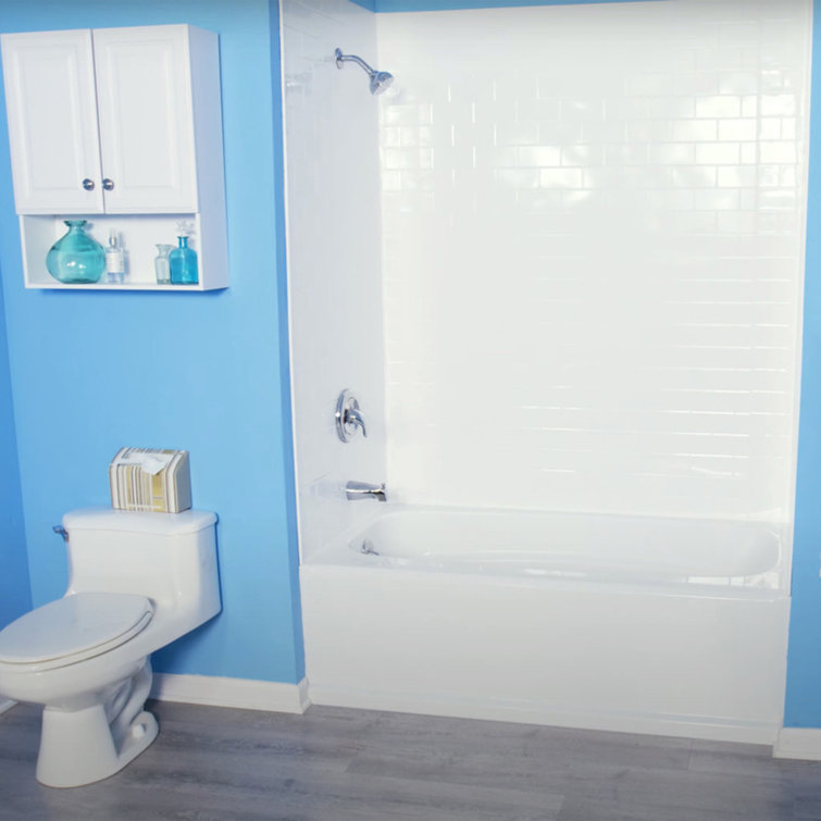 Gloss White PVC Subway Tile Tub and Shower Wall Panels