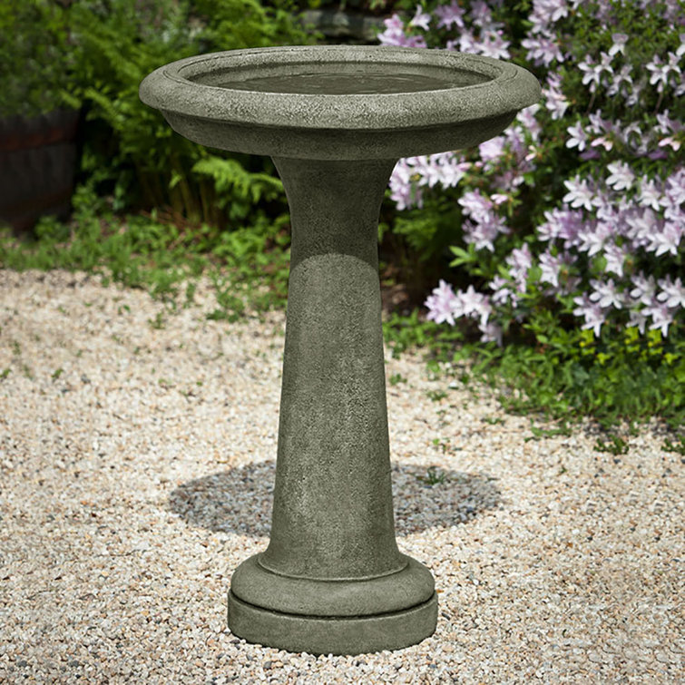 Aged Limestone Concrete Pedestal Birdbath