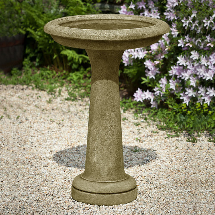 Aged Limestone Concrete Pedestal Birdbath