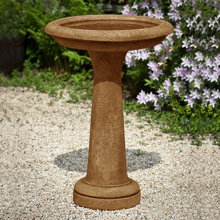 Aged Limestone Concrete Pedestal Birdbath