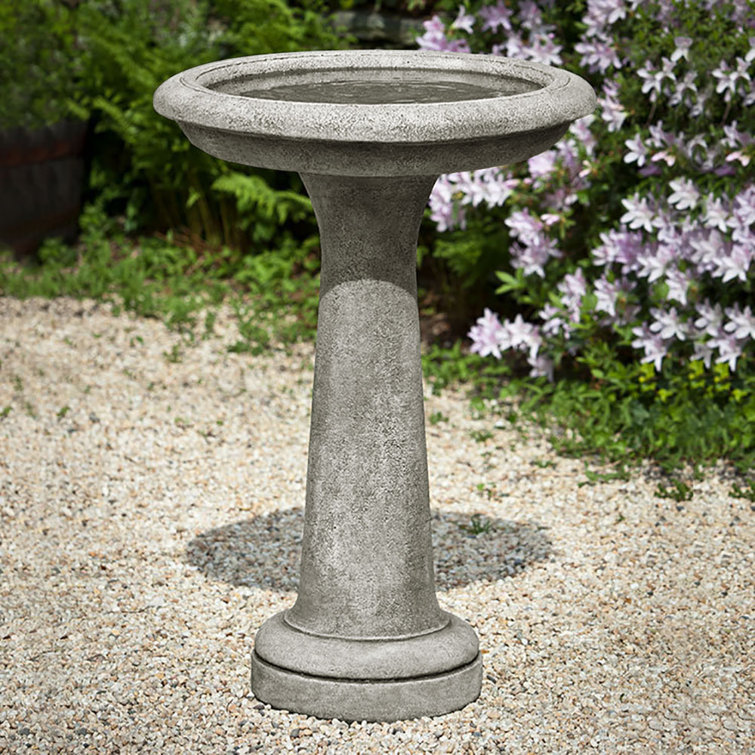 Aged Limestone Concrete Pedestal Birdbath