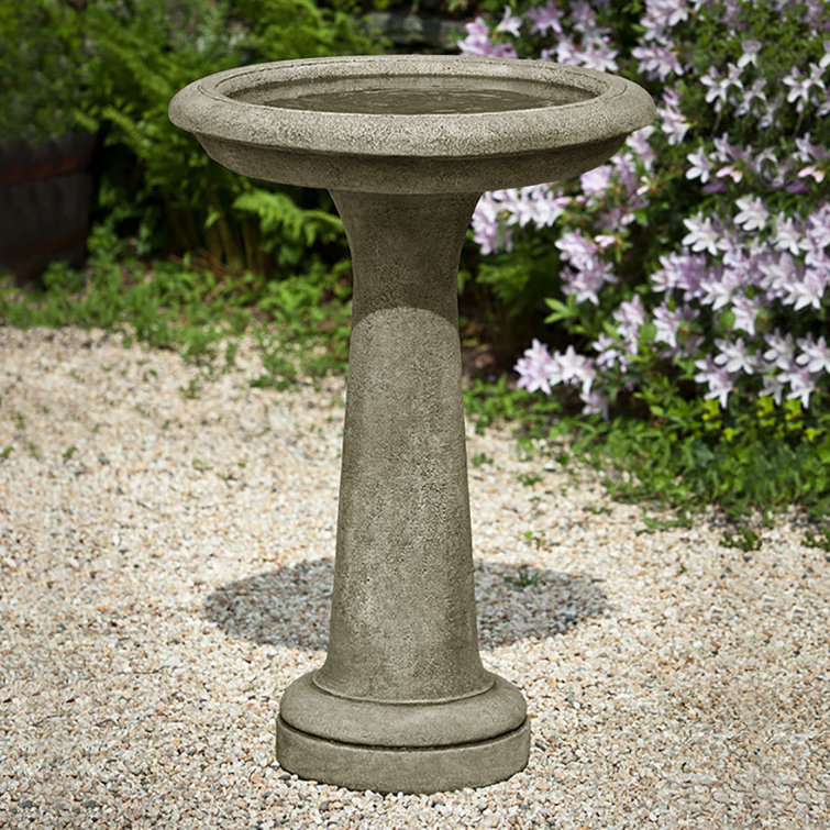 Aged Limestone Concrete Pedestal Birdbath