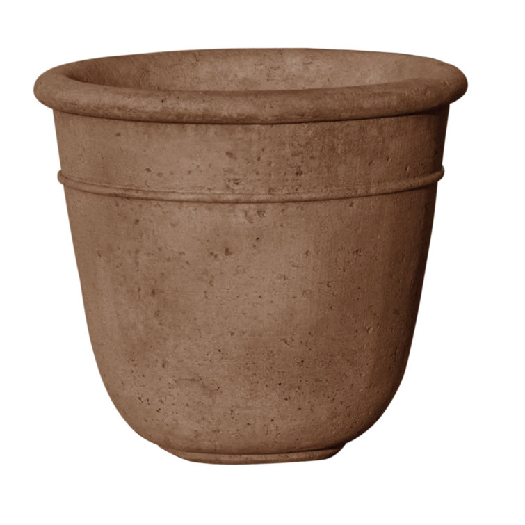 Brownstone Round Cast Stone Outdoor Planter, 16" Diameter