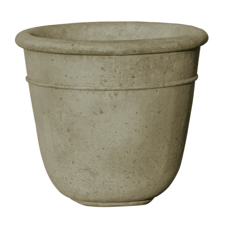 Brownstone Round Cast Stone Outdoor Planter, 16" Diameter