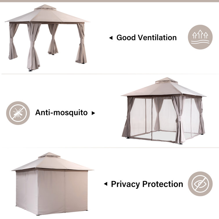 Beige Steel Patio Gazebo with Weather-Resistant Fabric