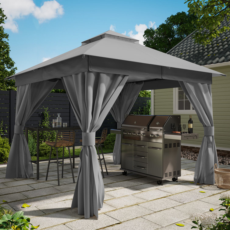 Gray Steel 8x8 Patio Gazebo with Curtains