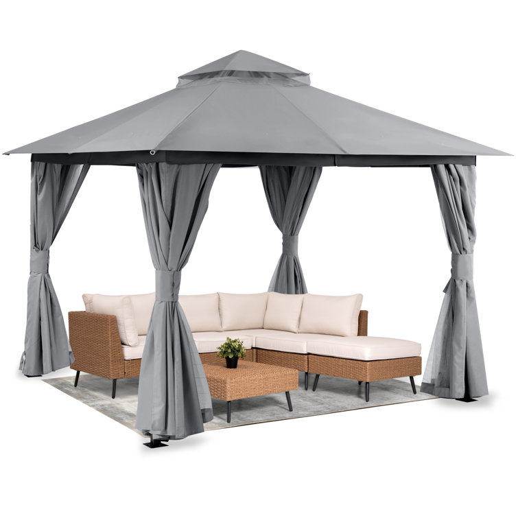 Gray Steel 8x8 Patio Gazebo with Curtains