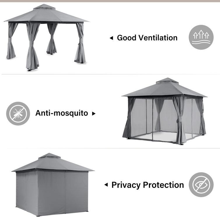 Gray Steel 8x8 Patio Gazebo with Curtains