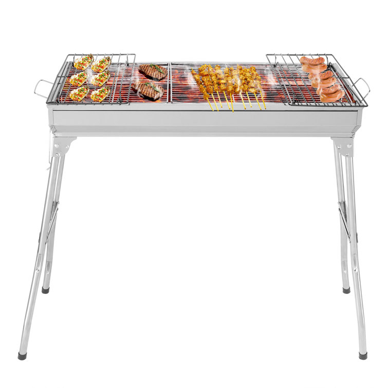 Portable Stainless Steel Charcoal Grill with Folding Legs