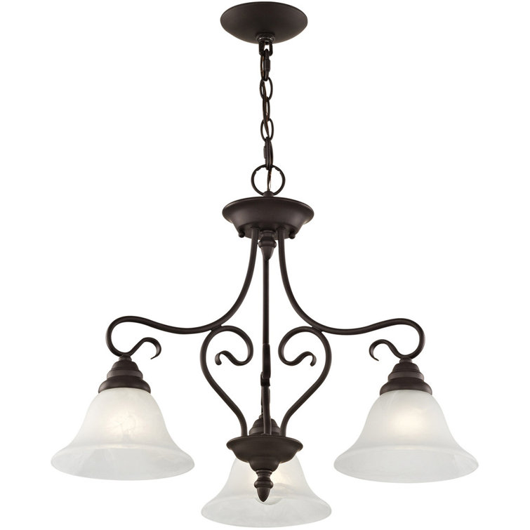 24" Brushed Nickel and Alabaster Glass 3-Light Chandelier