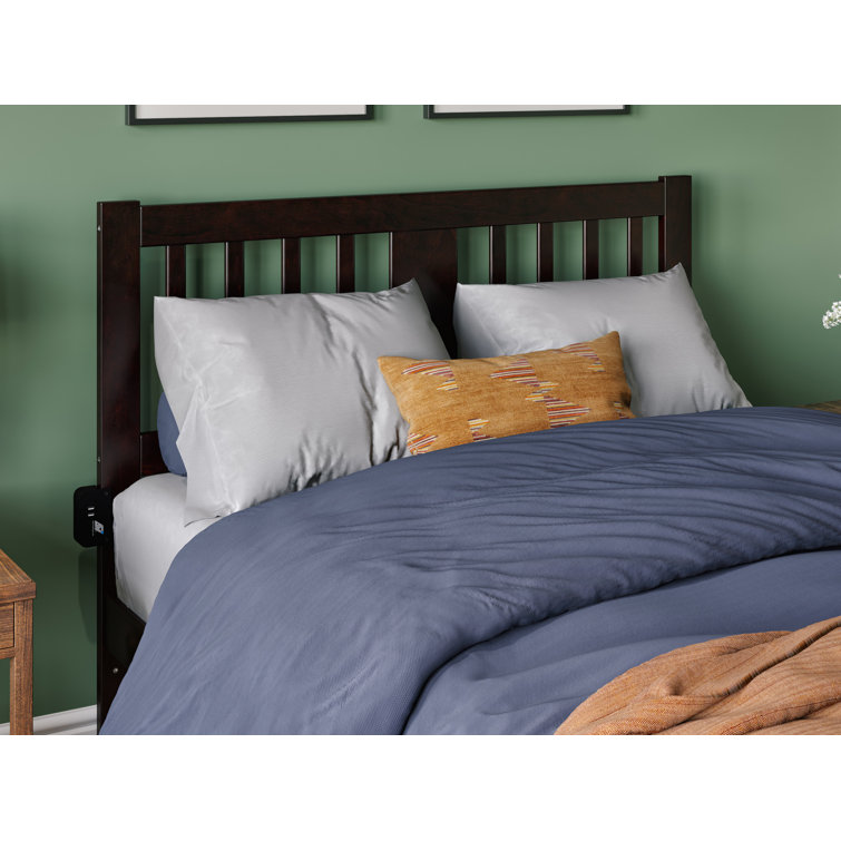White Full Size Solid Rubberwood Mission Bed with Slats