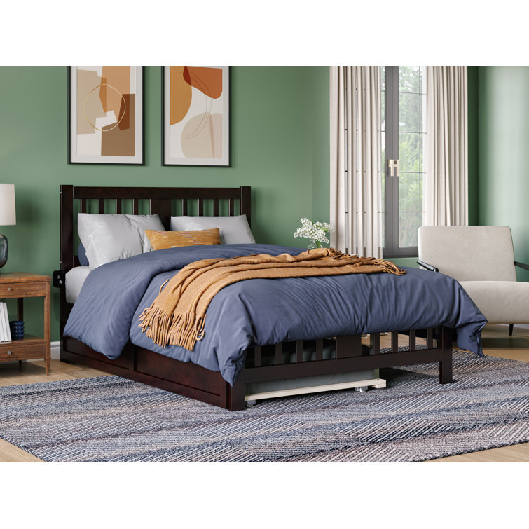 White Full Size Solid Rubberwood Mission Bed with Slats