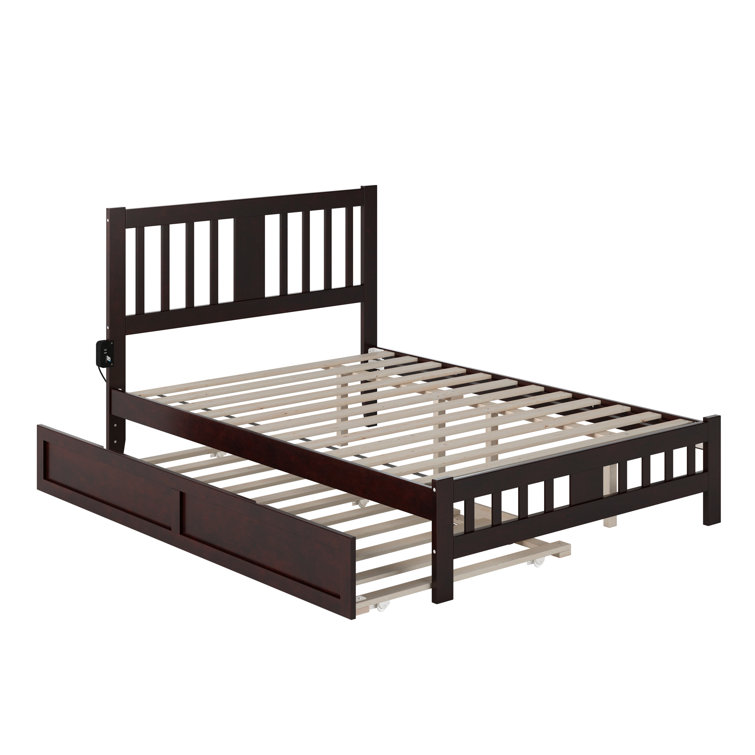 White Full Size Solid Rubberwood Mission Bed with Slats