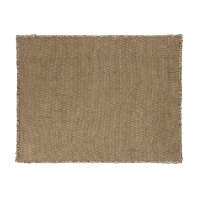 Tan Woven Cotton Rectangular Placemat with Fringe