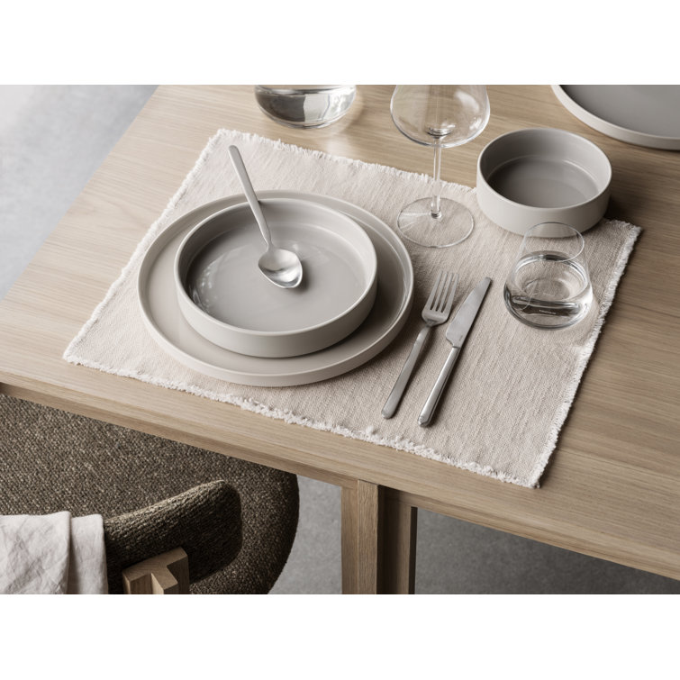 Tan Woven Cotton Rectangular Placemat with Fringe