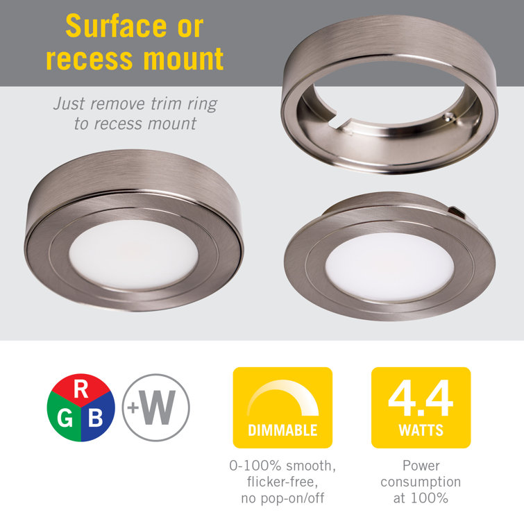 White Satin RGB+W Dimmable LED Under Cabinet Puck Light