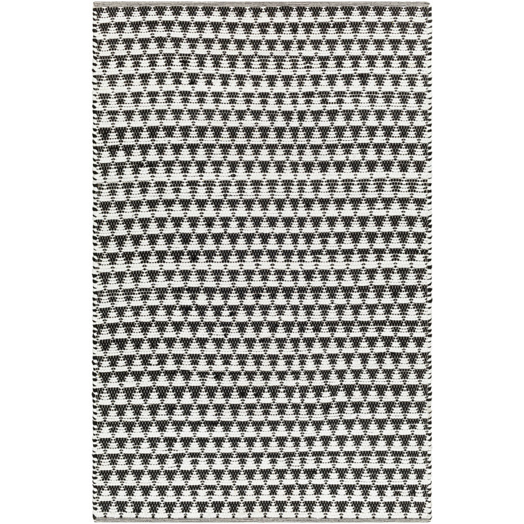 Black and White Handwoven Geometric Flatweave Rug, 5' x 7'