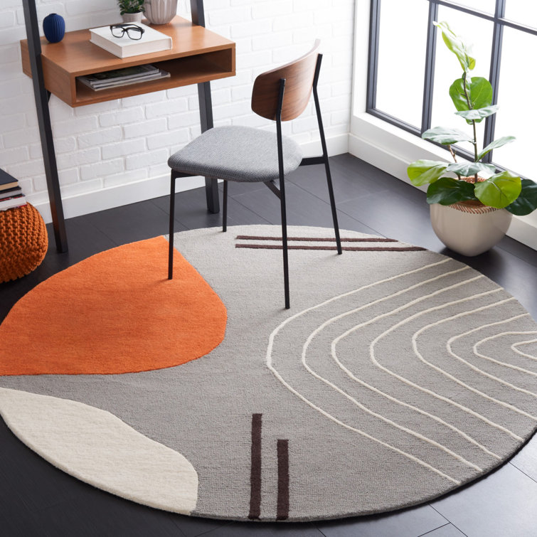 Hand-Tufted Grey and Rust Wool Runner Rug