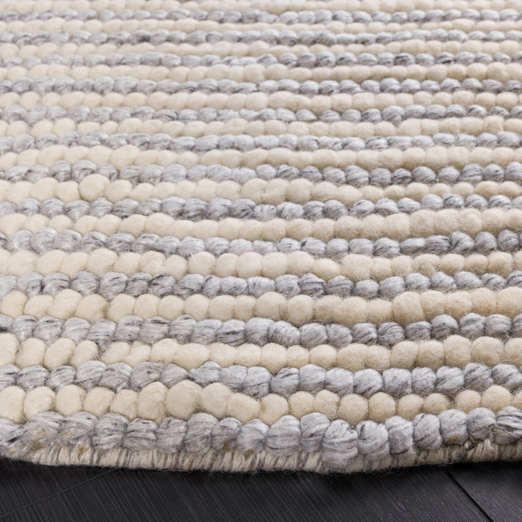 Gray and Ivory Handwoven Wool Cotton Striped Rug 6' x 9'