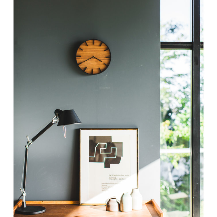 Rin Black Metal and Dark Wood Minimalist Wall Clock