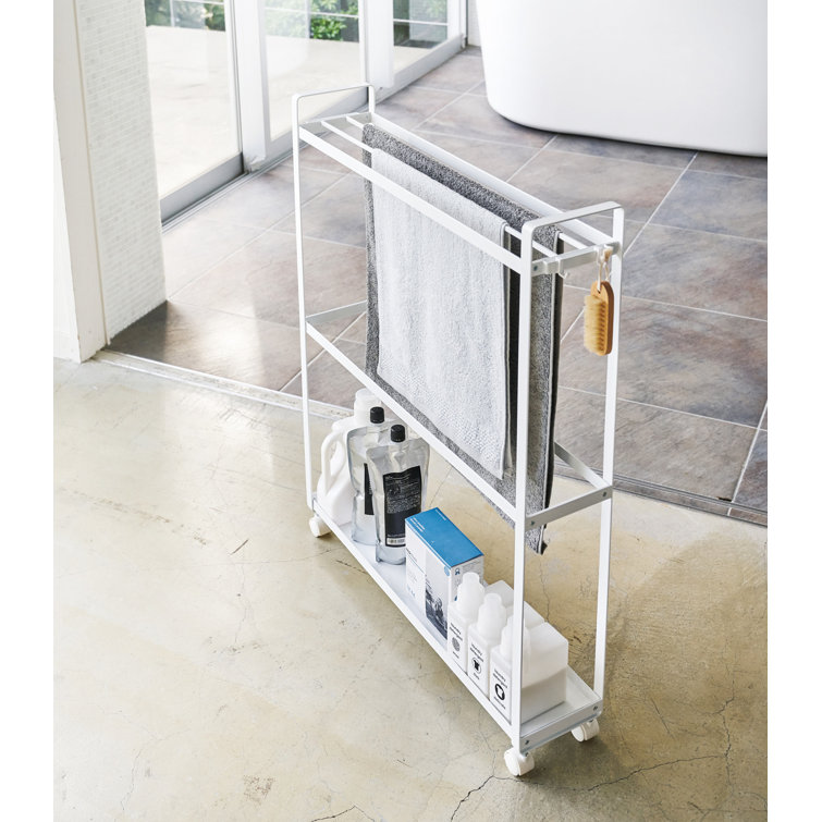 White Rolling Towel Rack with Hooks and Casters