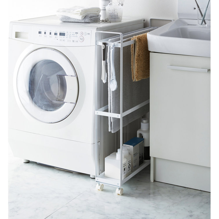 White Rolling Towel Rack with Hooks and Casters