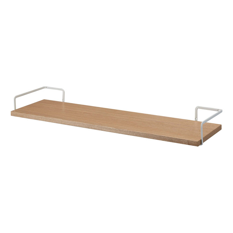 White Wall-Mounted Wood Shelf with Steel Brackets