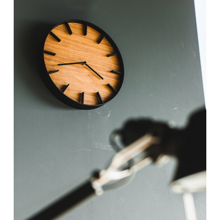 Rin Black Metal and Dark Wood Minimalist Wall Clock