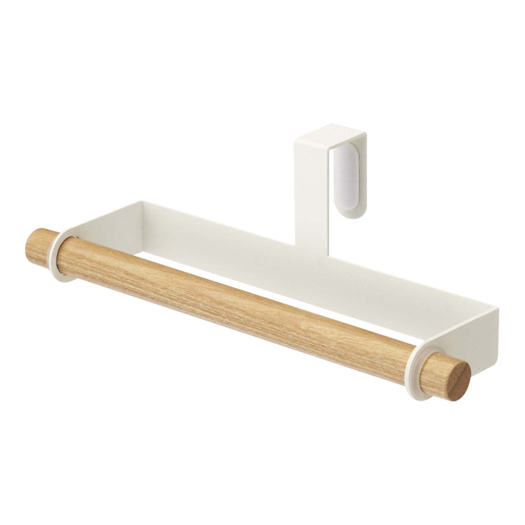 White and Wood Over the Door Kitchen Towel Hanger