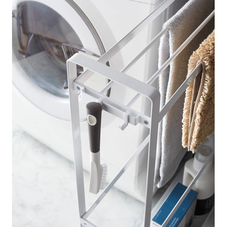 White Rolling Towel Rack with Hooks and Casters