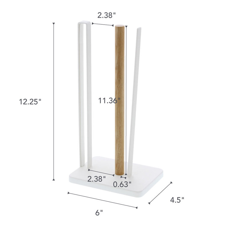 White and Light Wood Steel Paper Towel Holder