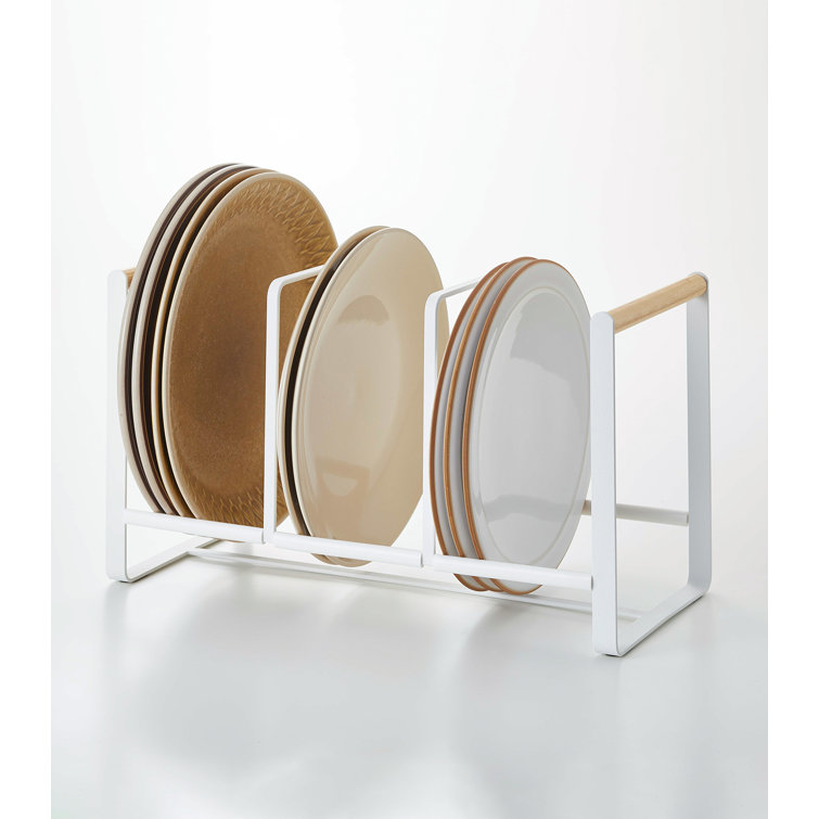 Tosca Wood-Accented Metal Dish Storage Rack 13.6" Wide