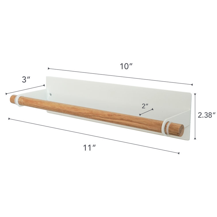 White Magnetic Dish Towel Holder with Wood Accent