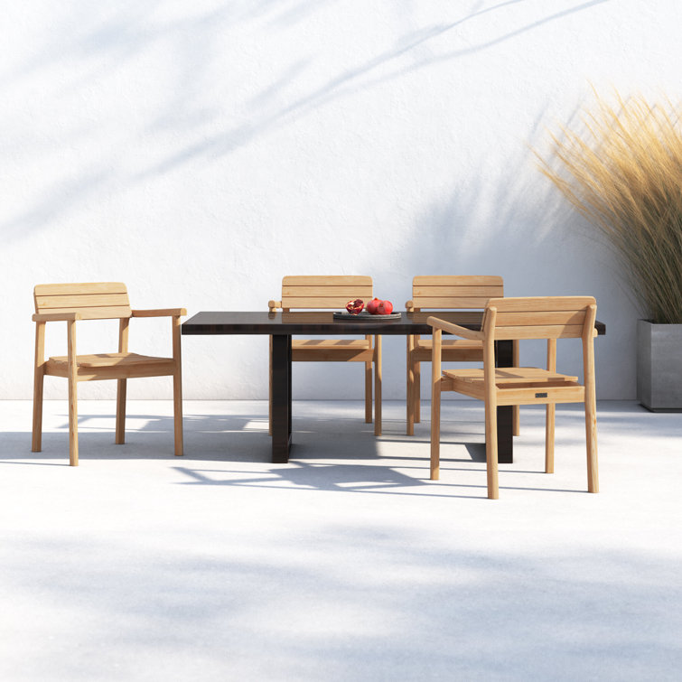 Natural Teak Stackable Outdoor Dining Armchair Set