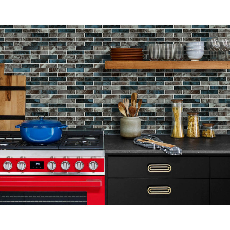 Aqua and Gray Polished Glass Mosaic Tile 12" x 12"