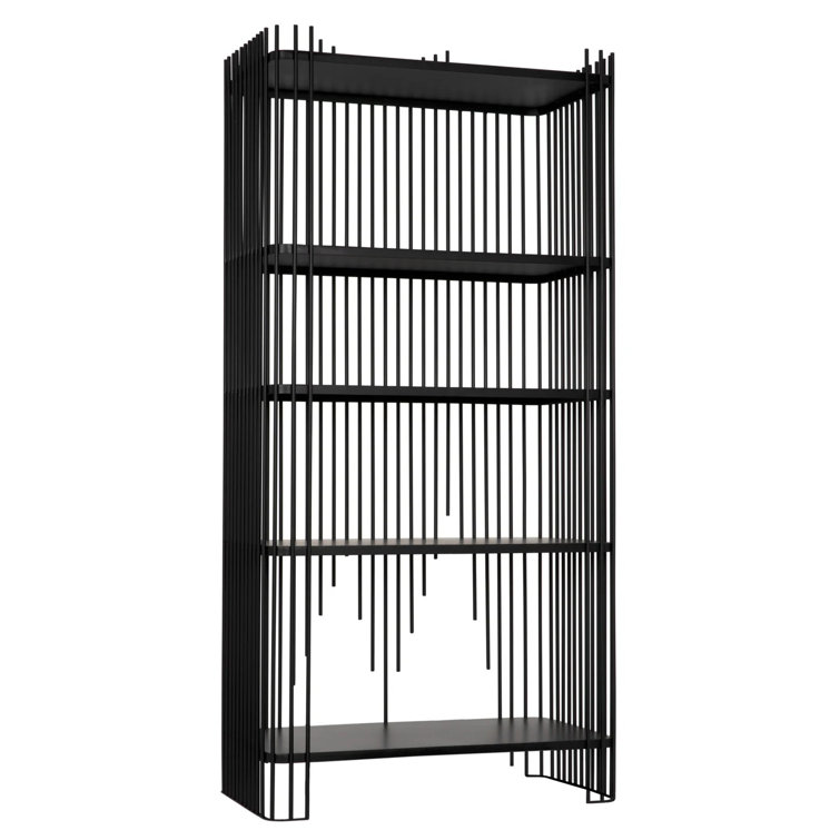 Matte Black Industrial Wood Geometric Bookcase