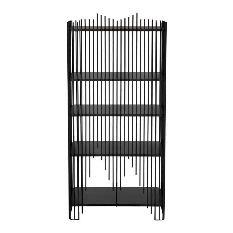 Matte Black Industrial Wood Geometric Bookcase