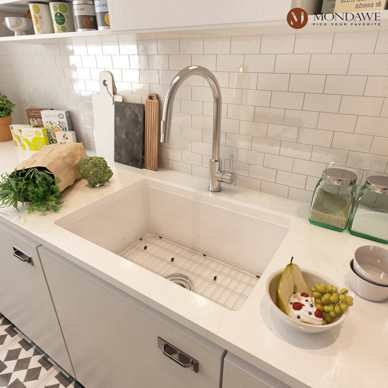 27'' White Fireclay Drop-In Single Bowl Kitchen Sink