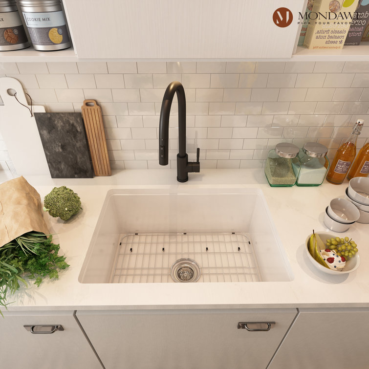 27'' White Fireclay Drop-In Single Bowl Kitchen Sink