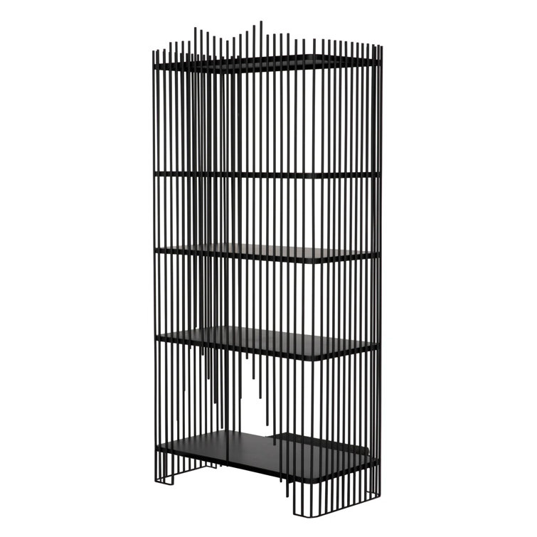Matte Black Industrial Wood Geometric Bookcase