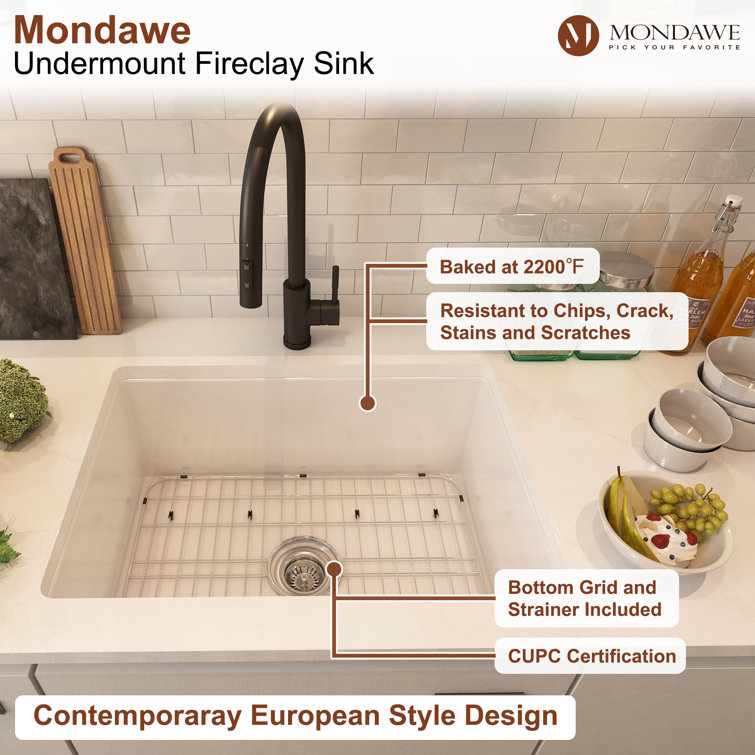 27'' White Fireclay Drop-In Single Bowl Kitchen Sink