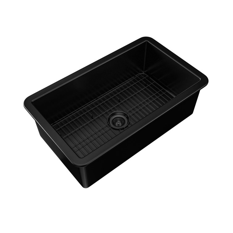 32'' Black Fireclay Drop-In Single Bowl Kitchen Sink