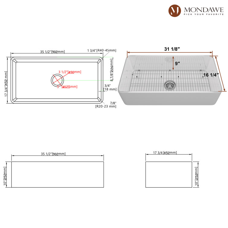 White Fireclay Single Bowl Farmhouse Kitchen Sink, 36"