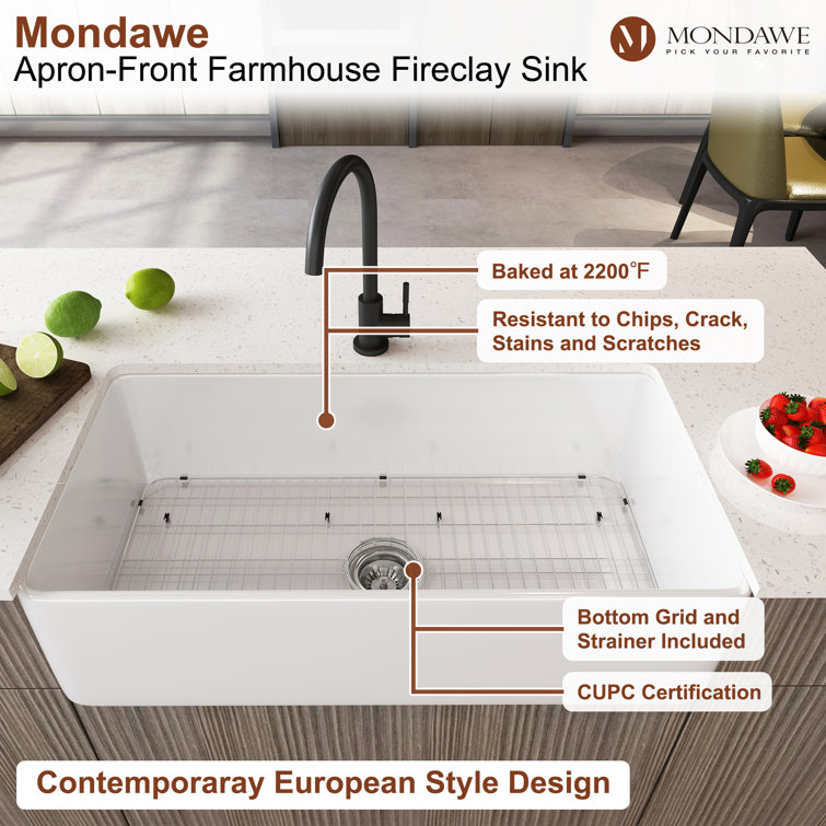 White Fireclay Single Bowl Farmhouse Kitchen Sink, 36"