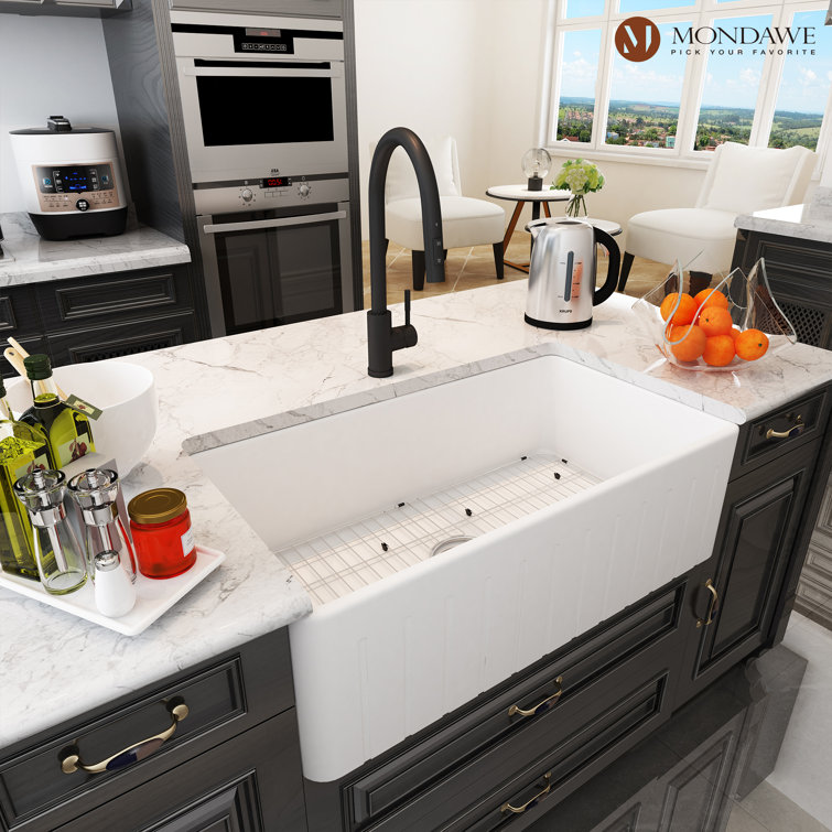 White Fireclay Farmhouse Drop-in Single Bowl Kitchen Sink