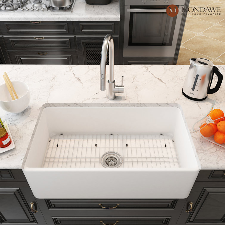 White Fireclay Farmhouse Drop-in Single Bowl Kitchen Sink